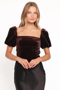 Elyria Puff Sleeve Top - Chocolate