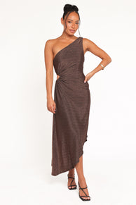 Emma One Shoulder Midi Dress - Vintage Gold