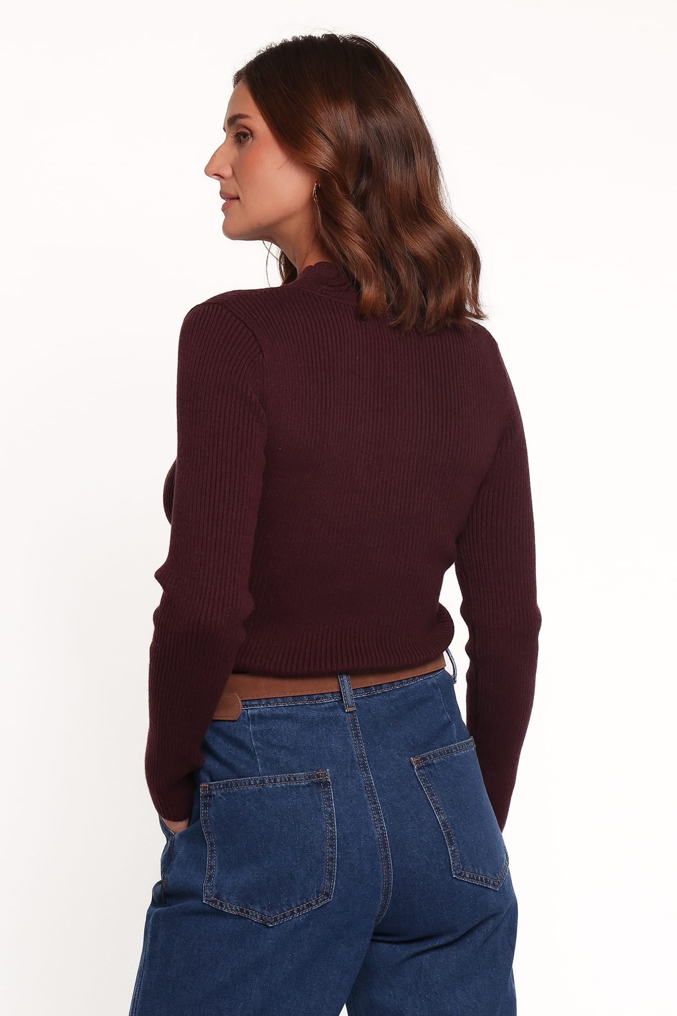 Emmy Keyhole Mockneck Sweater - Burgundy