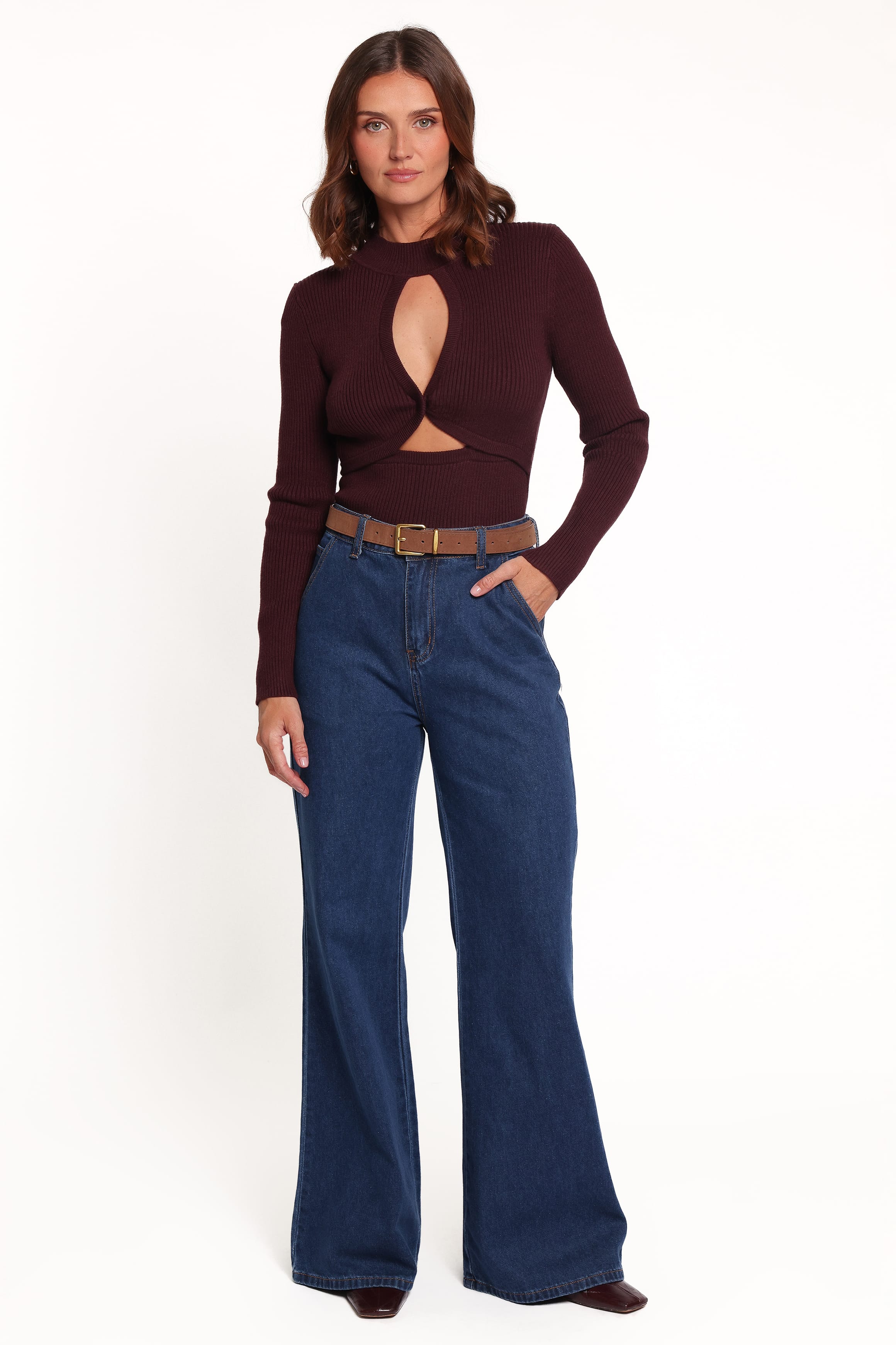Emmy Keyhole Mockneck Sweater - Burgundy