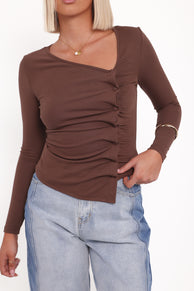 Ethel Asymmetrical Knit Top - Chocolate