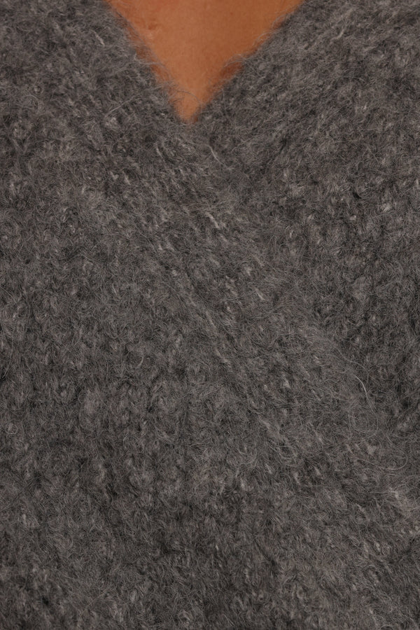 Etta Ballet Wrap Knit Sweater - Heather Grey