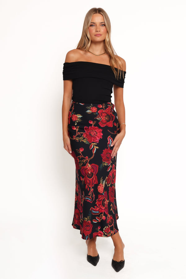 Evie Maxi Skirt - Black Floral