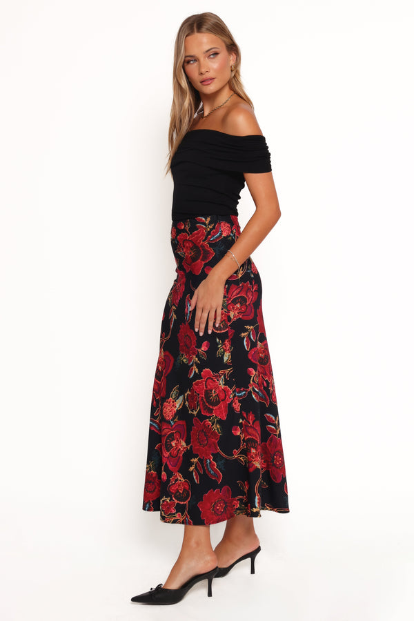 Evie Maxi Skirt - Black Floral