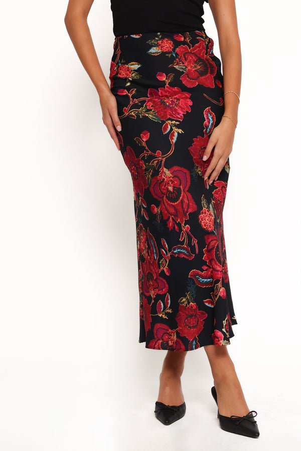 Evie Maxi Skirt - Black Floral