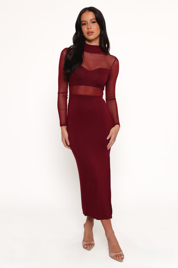 Farrow Long Sleeve Midi Dress - Wine