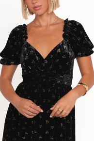 Farryn Maxi Dress - Black/Gold Velvet