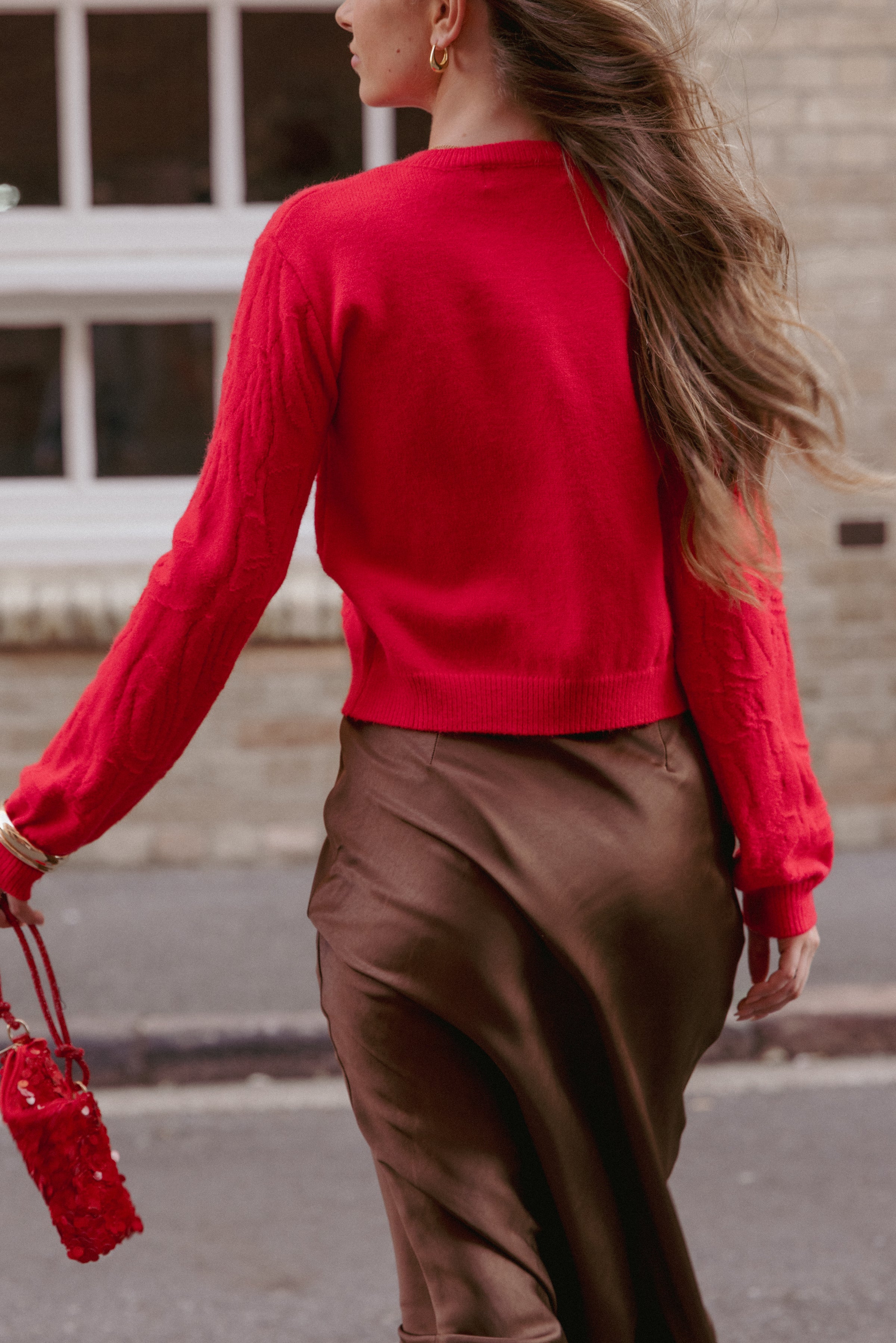 Fauna Tonal Floral Cardigan - Red