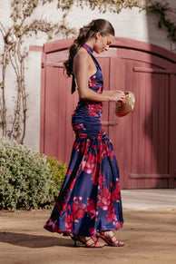 Freda Halter Skirt Set - Navy Floral