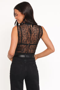 Gala Mock Neck Lace Top - Black