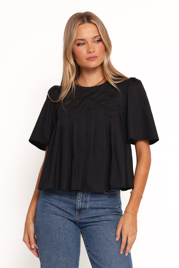 Geneva Pleated Top - Black