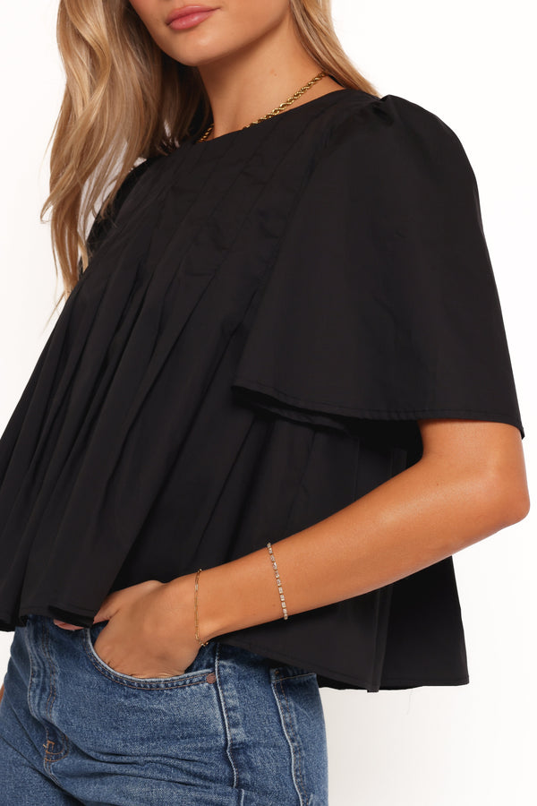 Geneva Pleated Top - Black