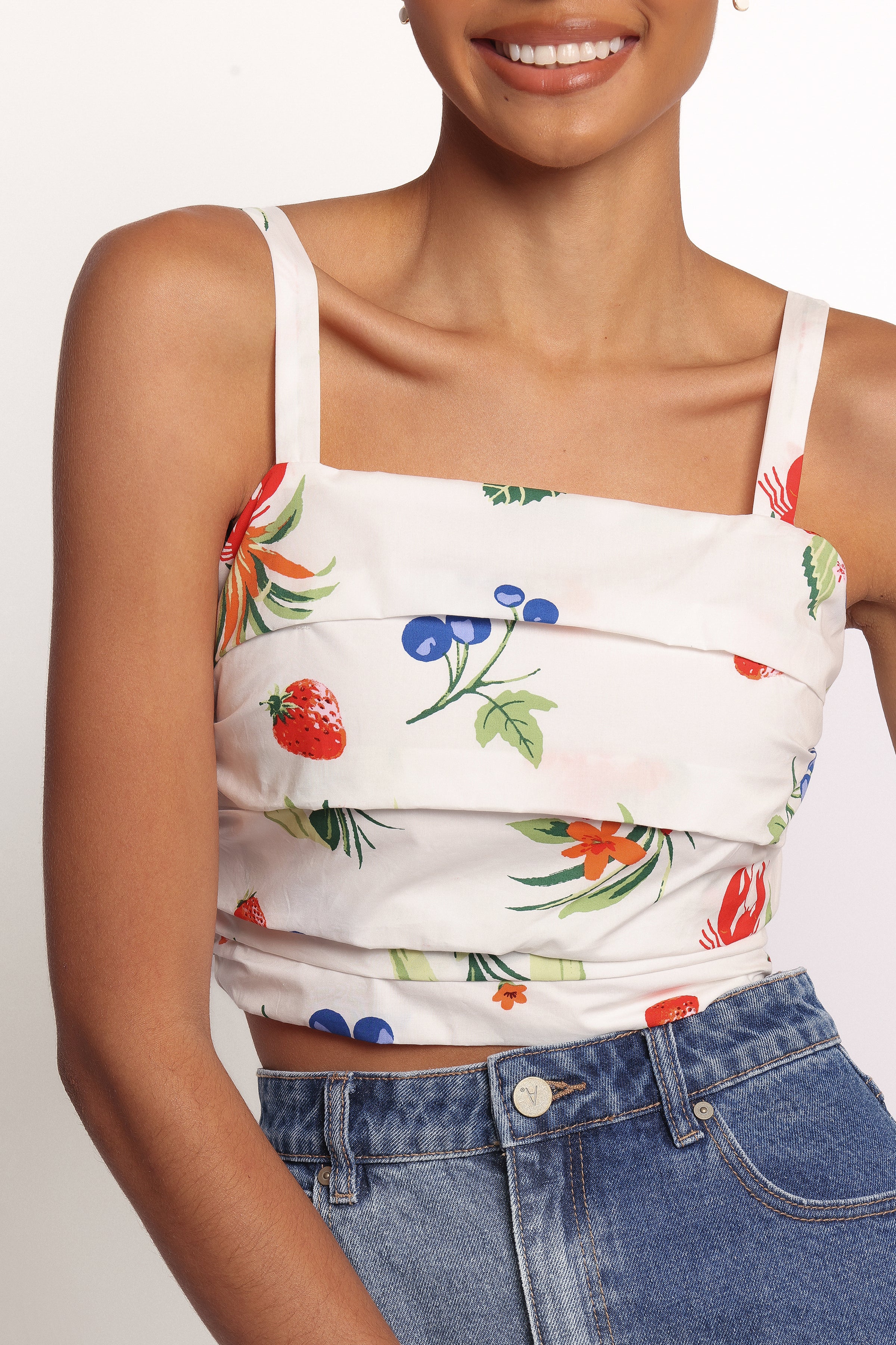 Geneva Tie Top - Off White Red