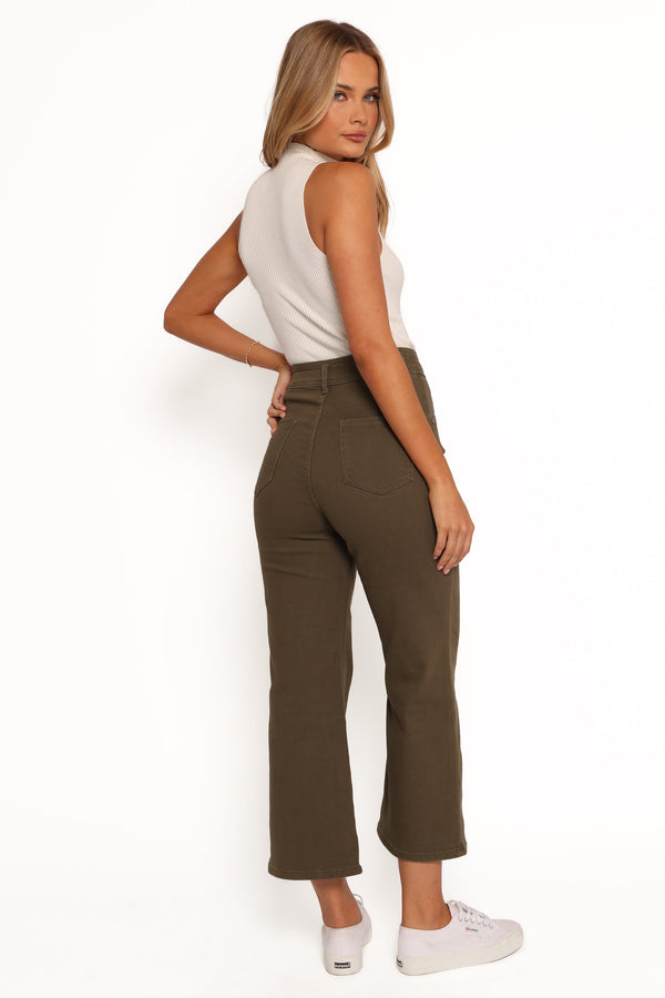 Georgette High Waisted Straight Leg Pants - Olive