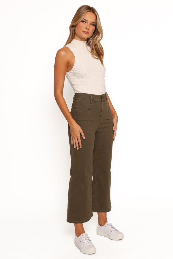 Georgette High Waisted Straight Leg Pants - Olive