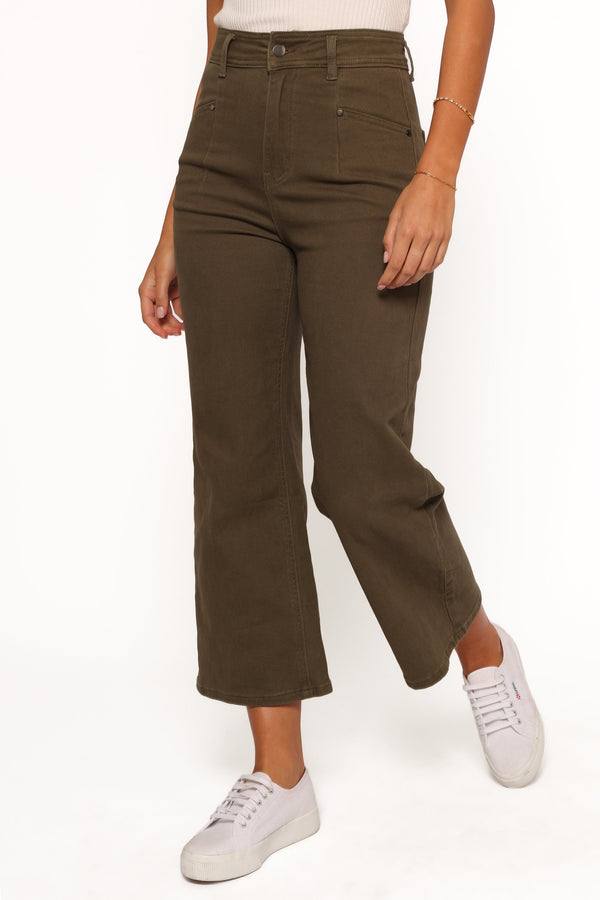 Georgette High Waisted Straight Leg Pants - Olive