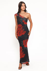 Gerri Off Shoulder Maxi Dress - Black Floral