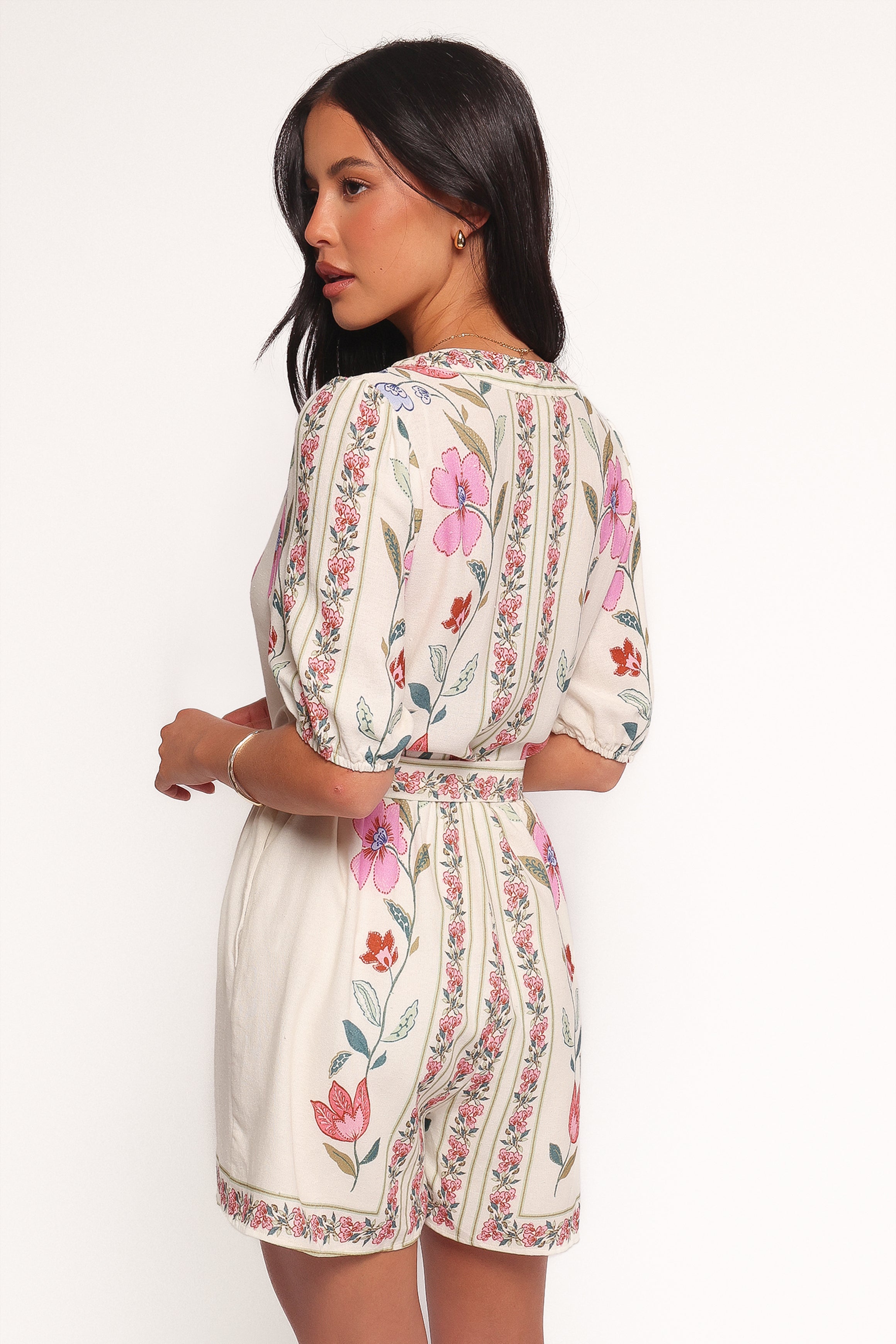 Ginger Tie Waist Romper - Pink Multi