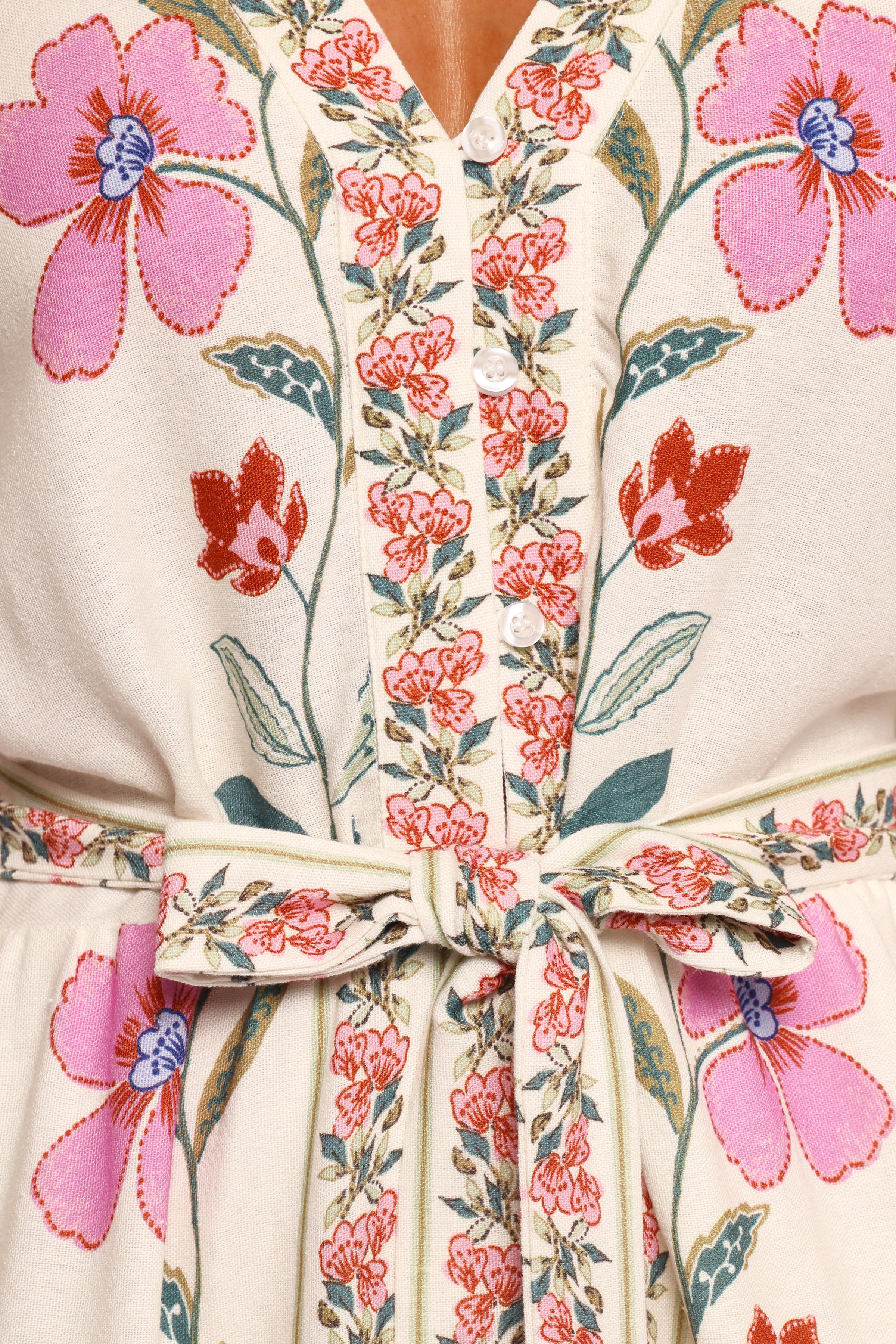 Ginger Tie Waist Romper - Pink Multi