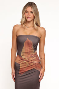Ginny Strapless Maxi Dress - Brown
