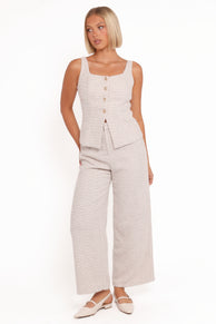 Greta Tailored Pant Set - White Brown Marl