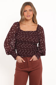 Greta Top - Burgundy Floral