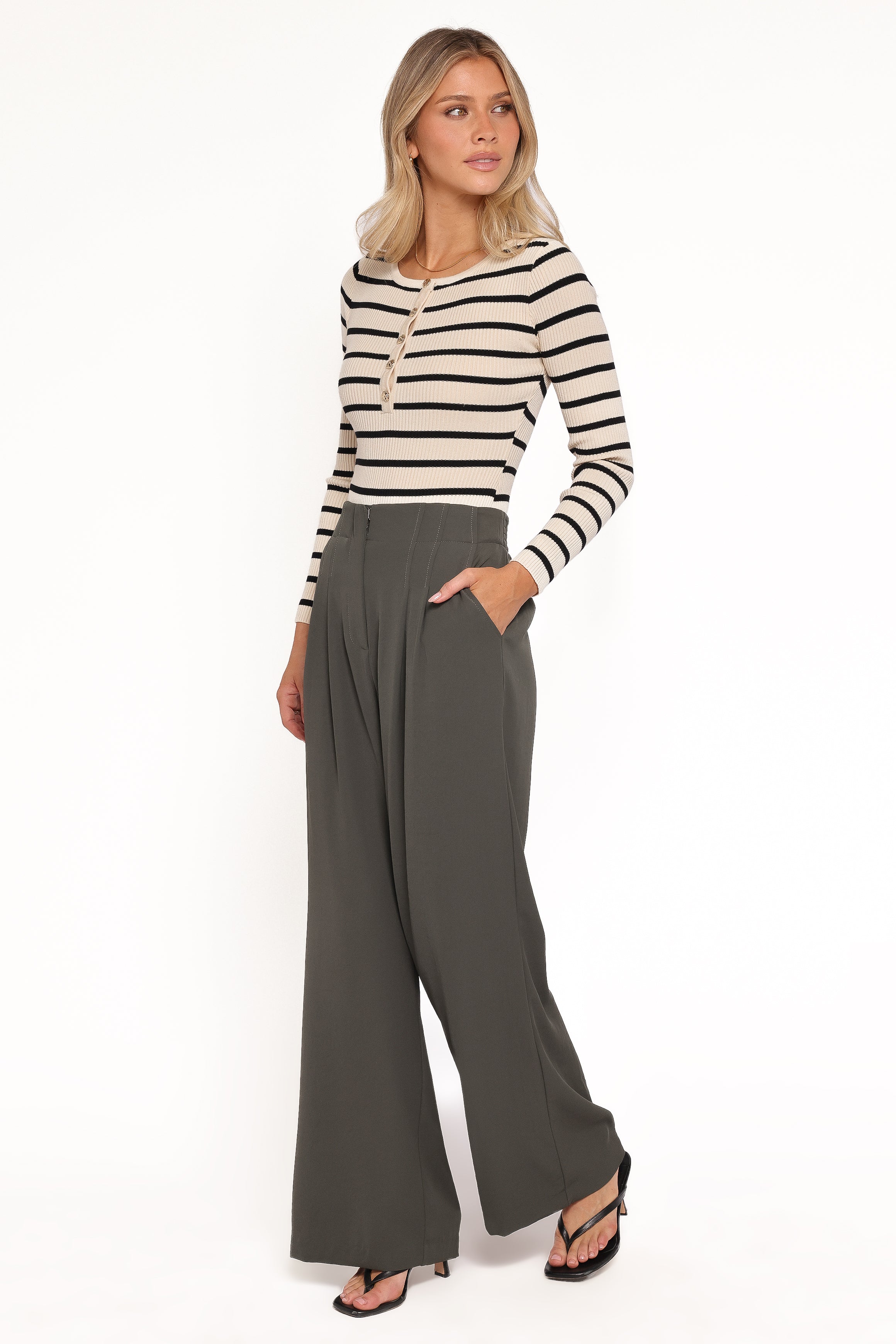 Hayden Pleated Wide Leg Pant - Dark Olive