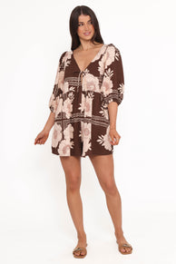 Henley Romper - Brown Floral
