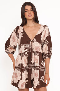 Henley Romper - Brown Floral