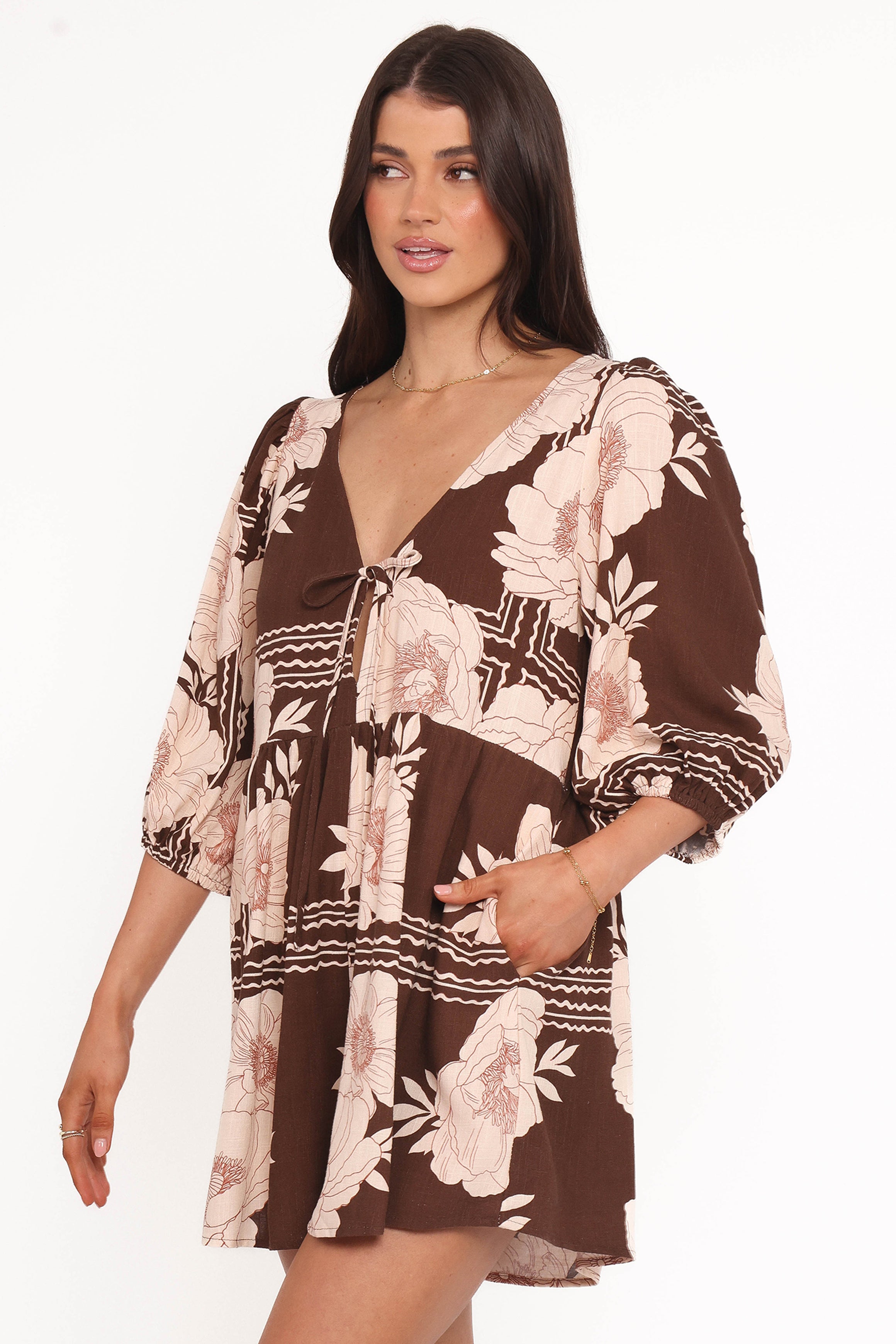 Henley Romper - Brown Floral