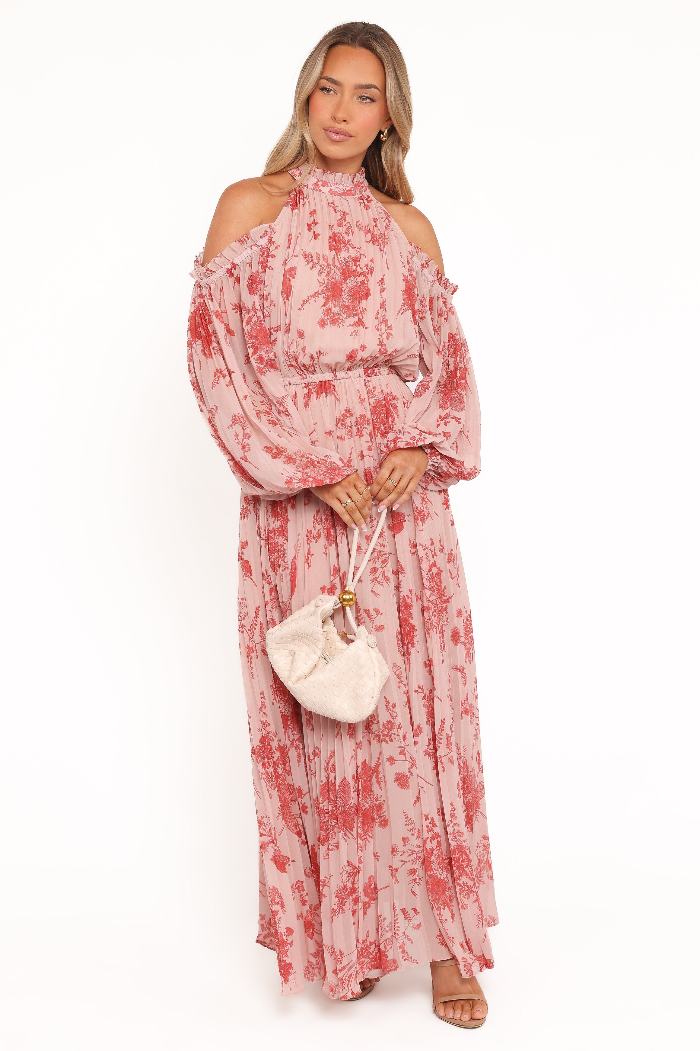 Hilary Pleated Maxi Dress - Red Floral
