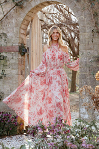Hilary Pleated Maxi Dress - Red Floral