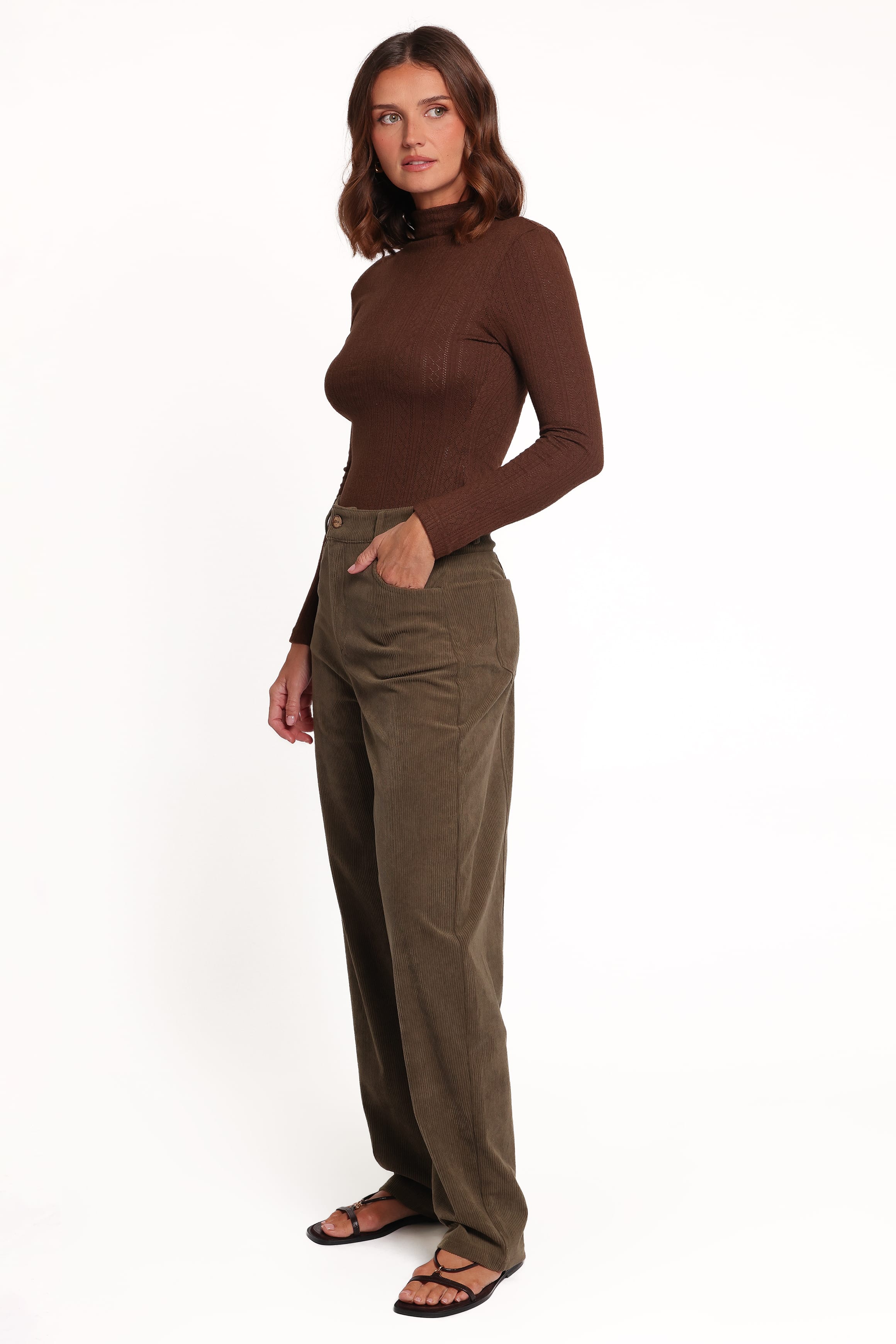 Hillary Barrel Leg Jeans - Olive Corduroy