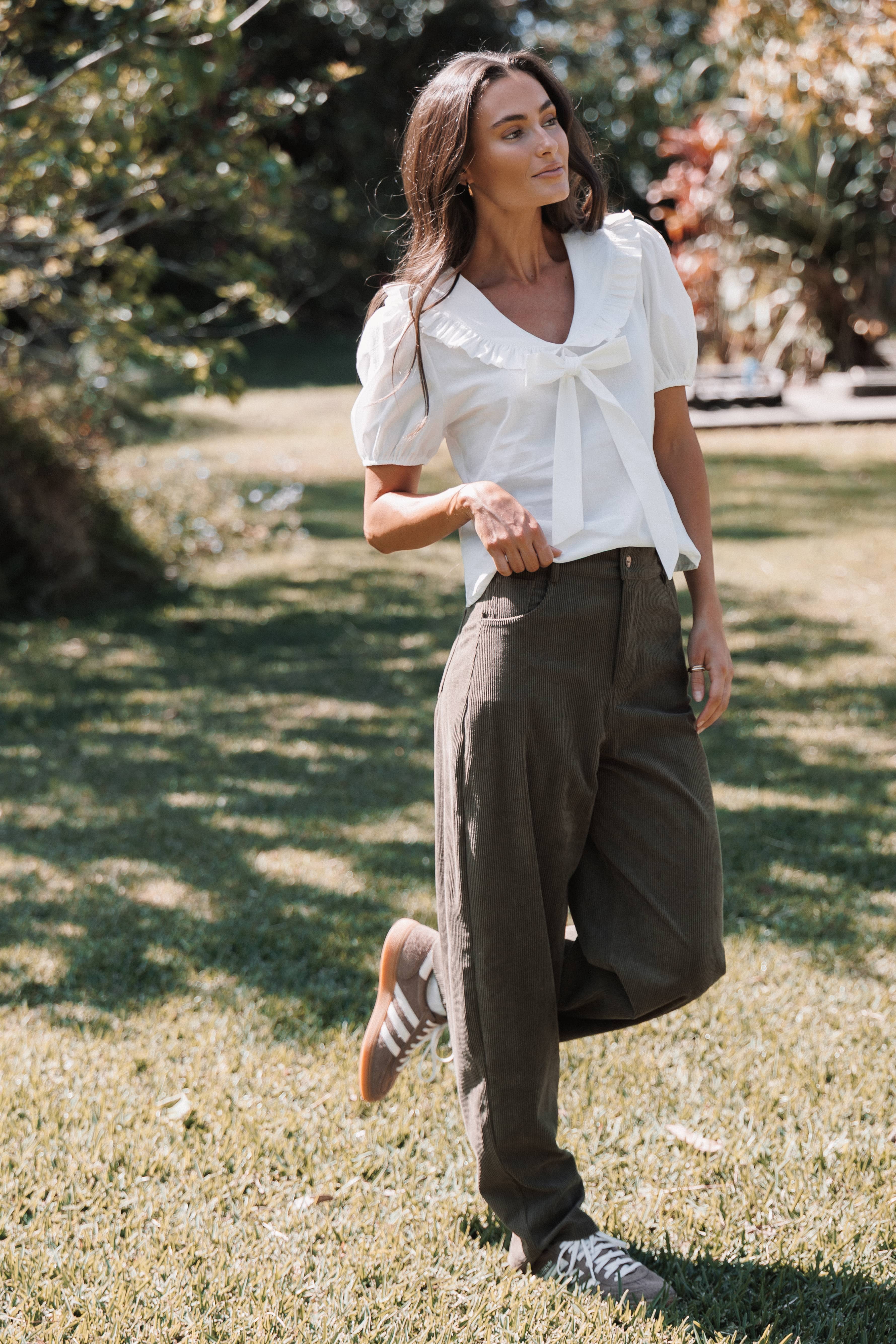 Hillary Barrel Leg Jeans - Olive Corduroy