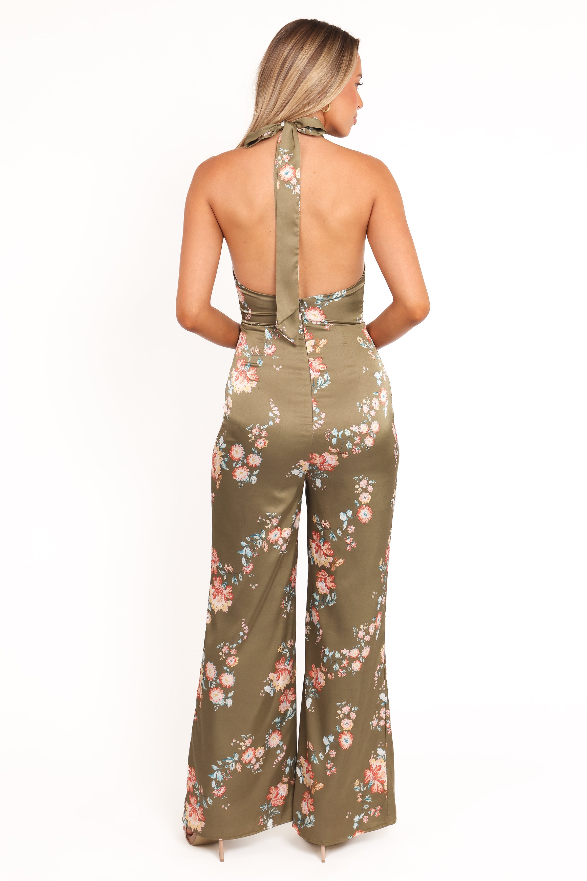 Holly Halterneck Jumpsuit - Olive Floral