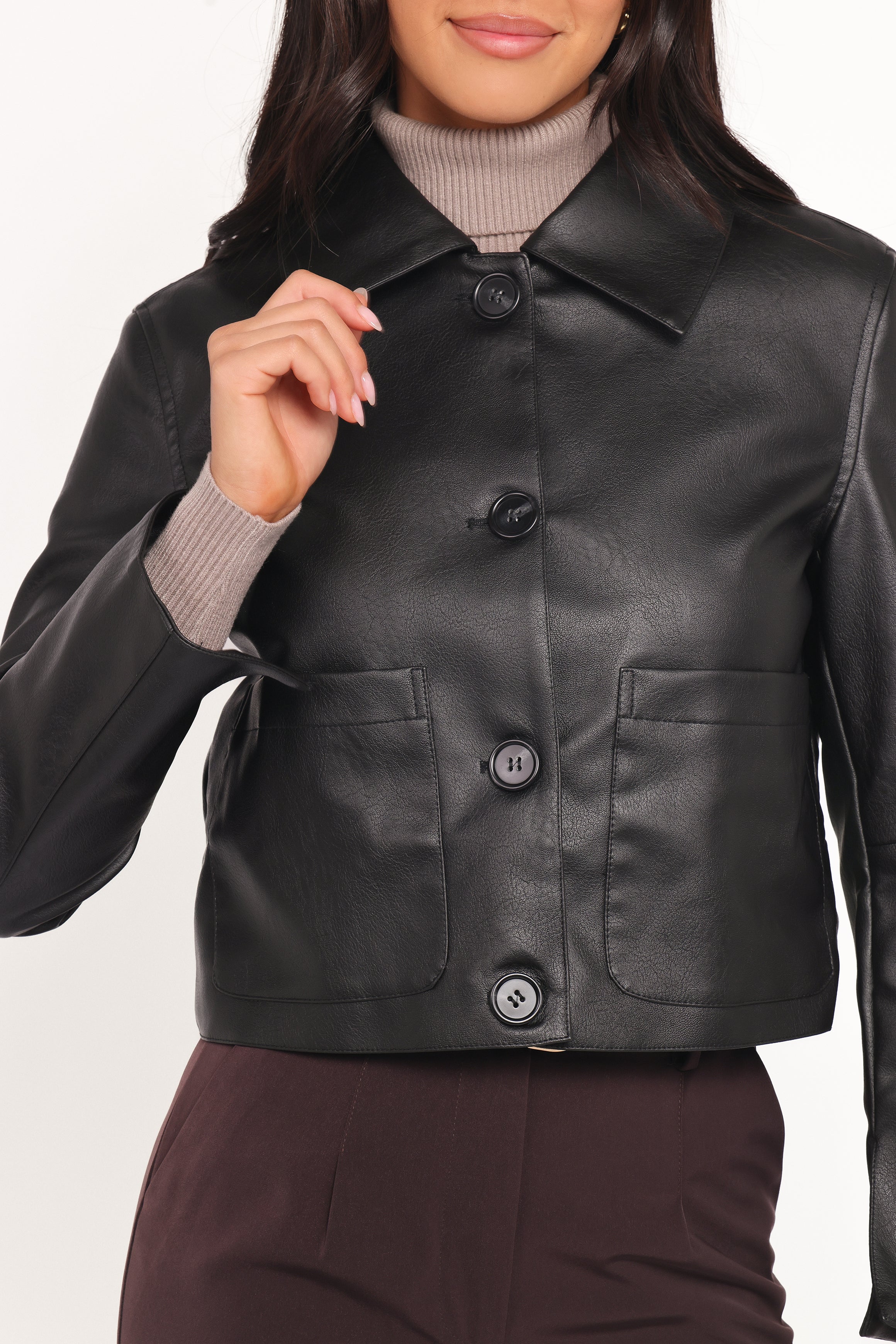 Hope Crop Faux Leather Jacket - Black