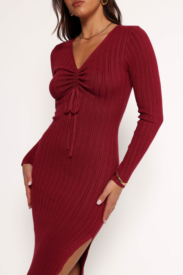 Irene Long Sleeve Midi Dress - Wine