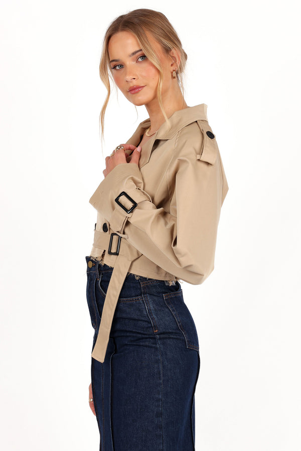 Izzi Crop Trench Jacket - Tan