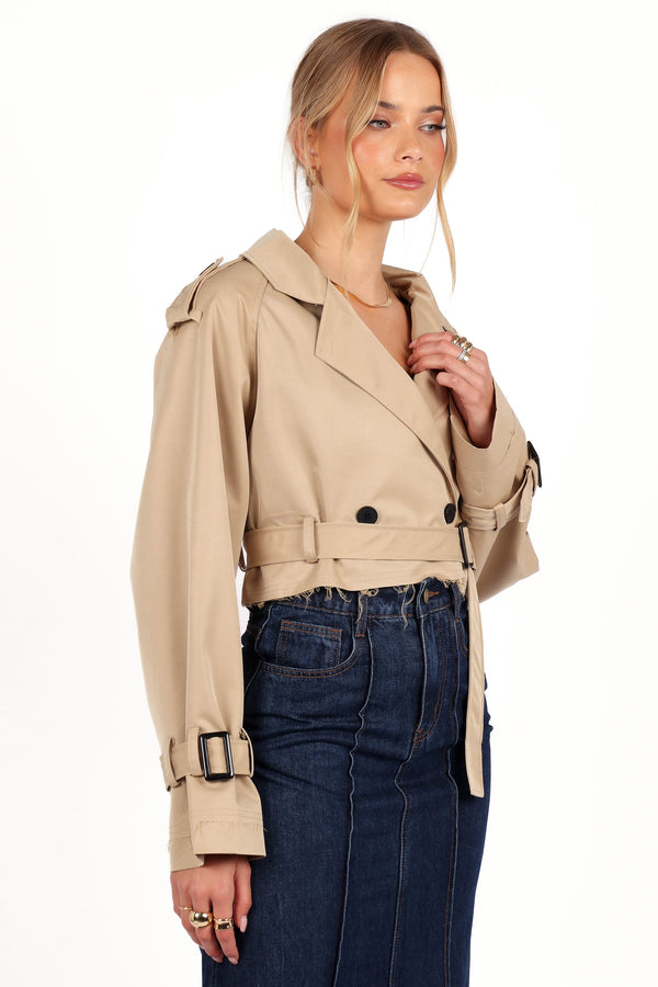 Izzi Crop Trench Jacket - Tan