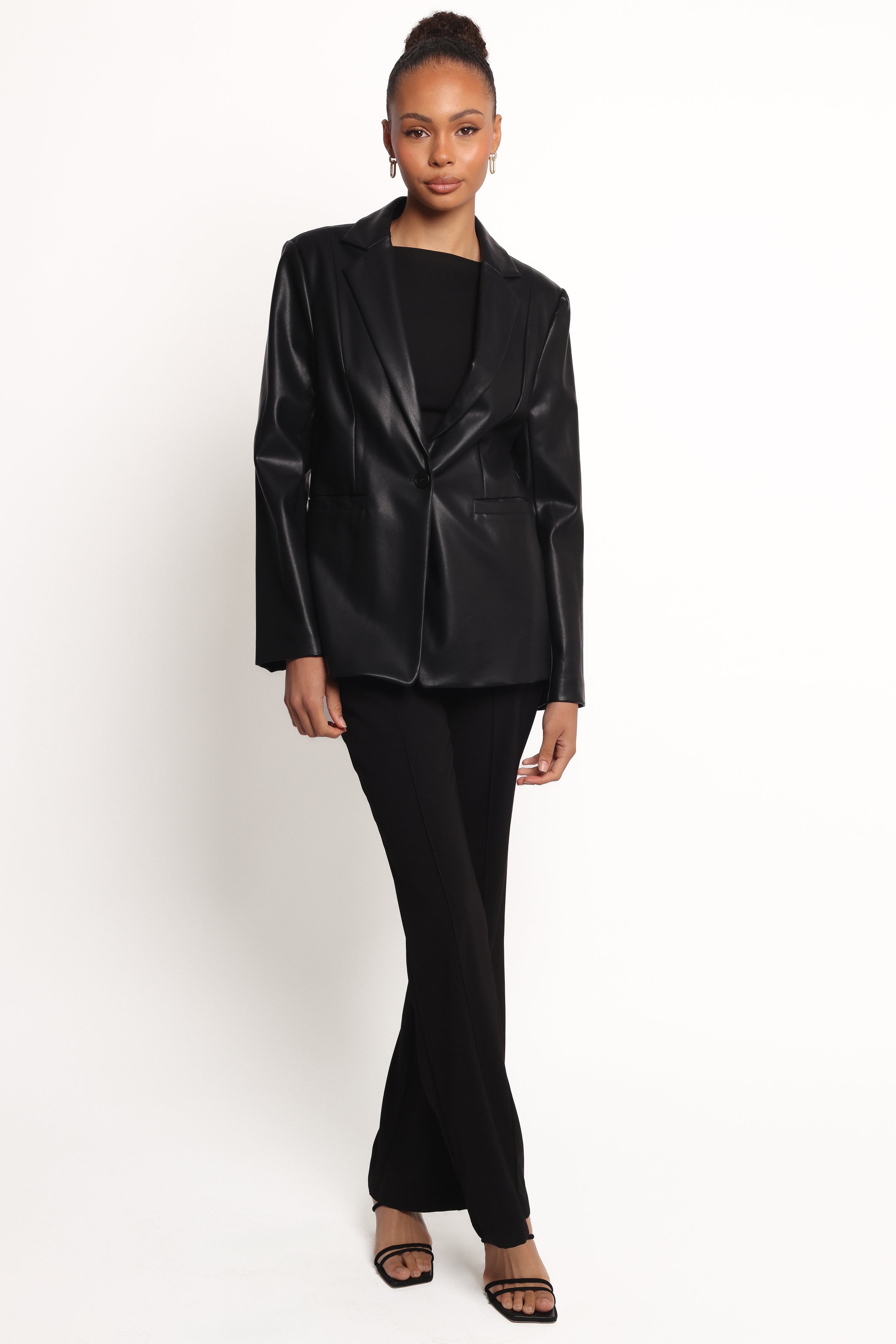 Jamie Faux Leather Blazer - Black