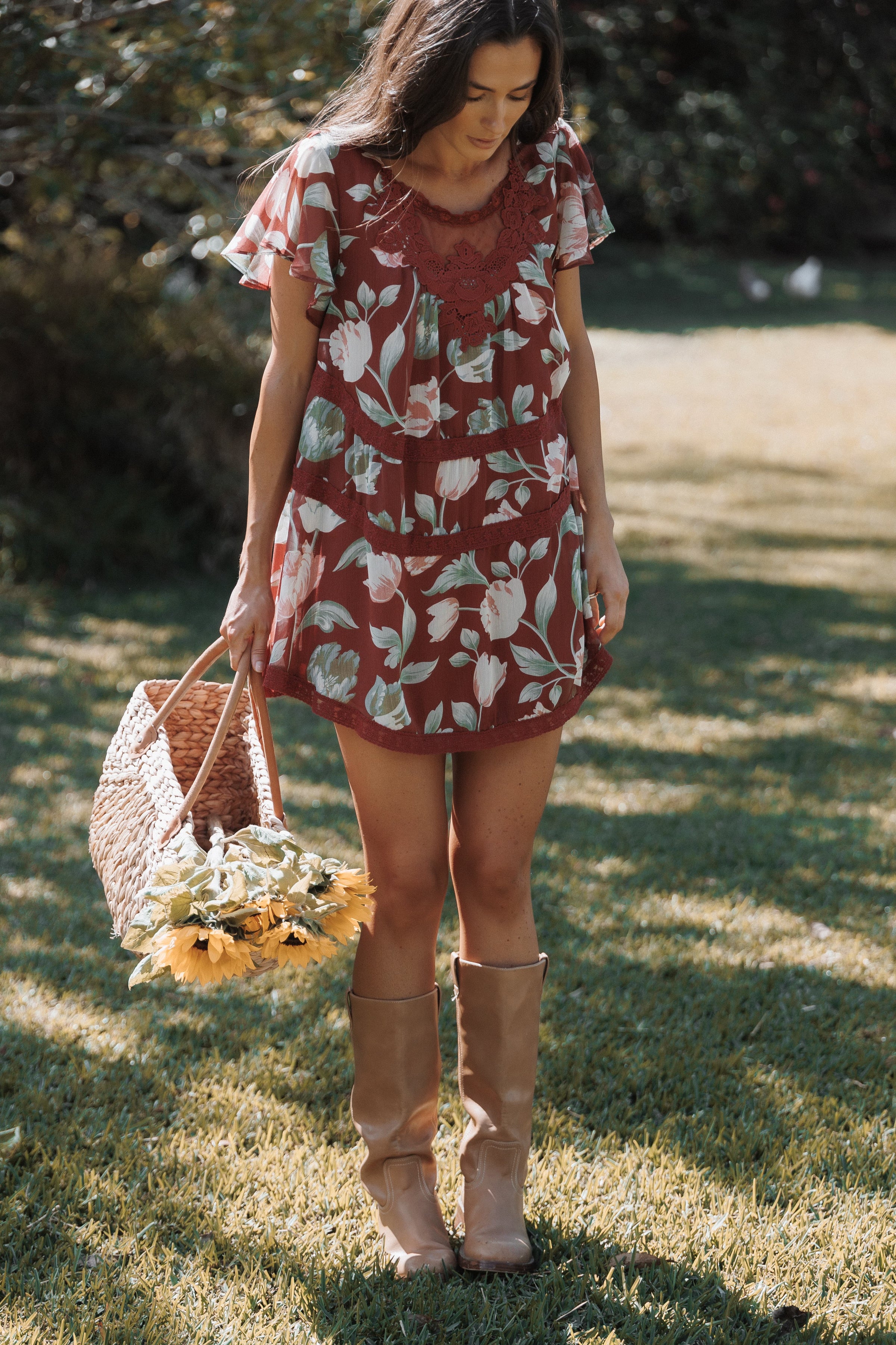 Java Mini Dress - Red Tulip Floral