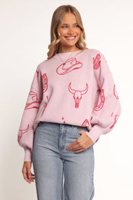 Jax Western Knit Sweater - Pink