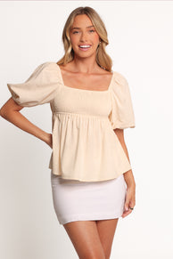 Jemima Puff Sleeve Top - Beige (Hold for Amazon)