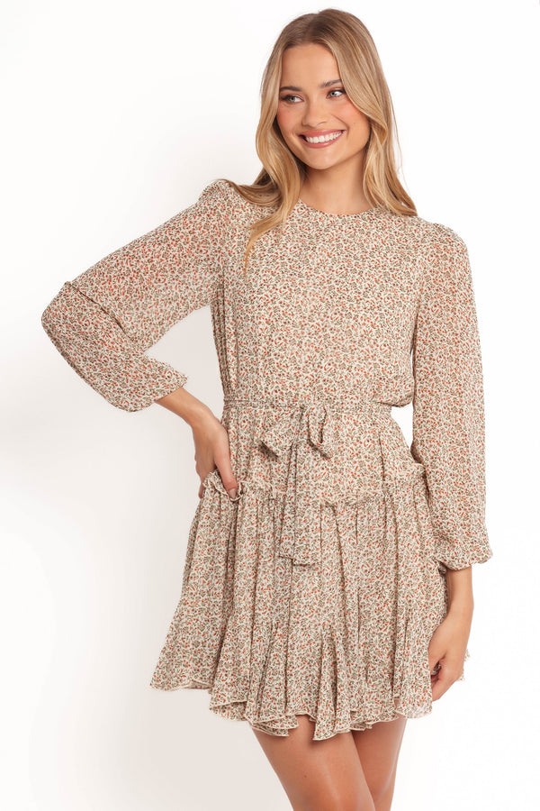 Jennie Long Sleeve Mini Dress - Cream/Multi