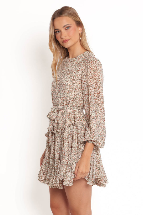 Jennie Long Sleeve Mini Dress - Cream/Multi