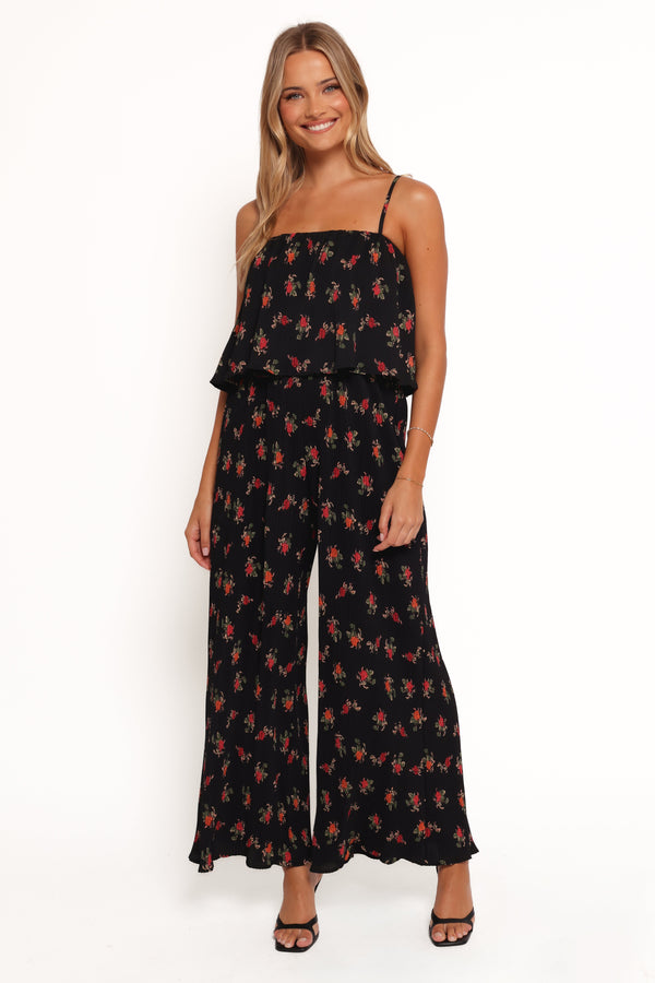 Jillian Plisse Jumpsuit - Black Rose