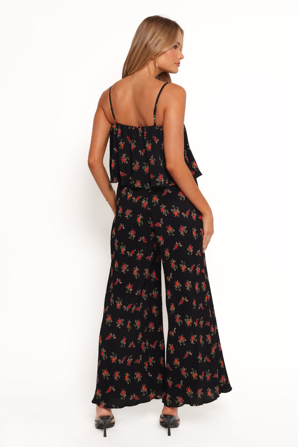 Jillian Plisse Jumpsuit - Black Rose