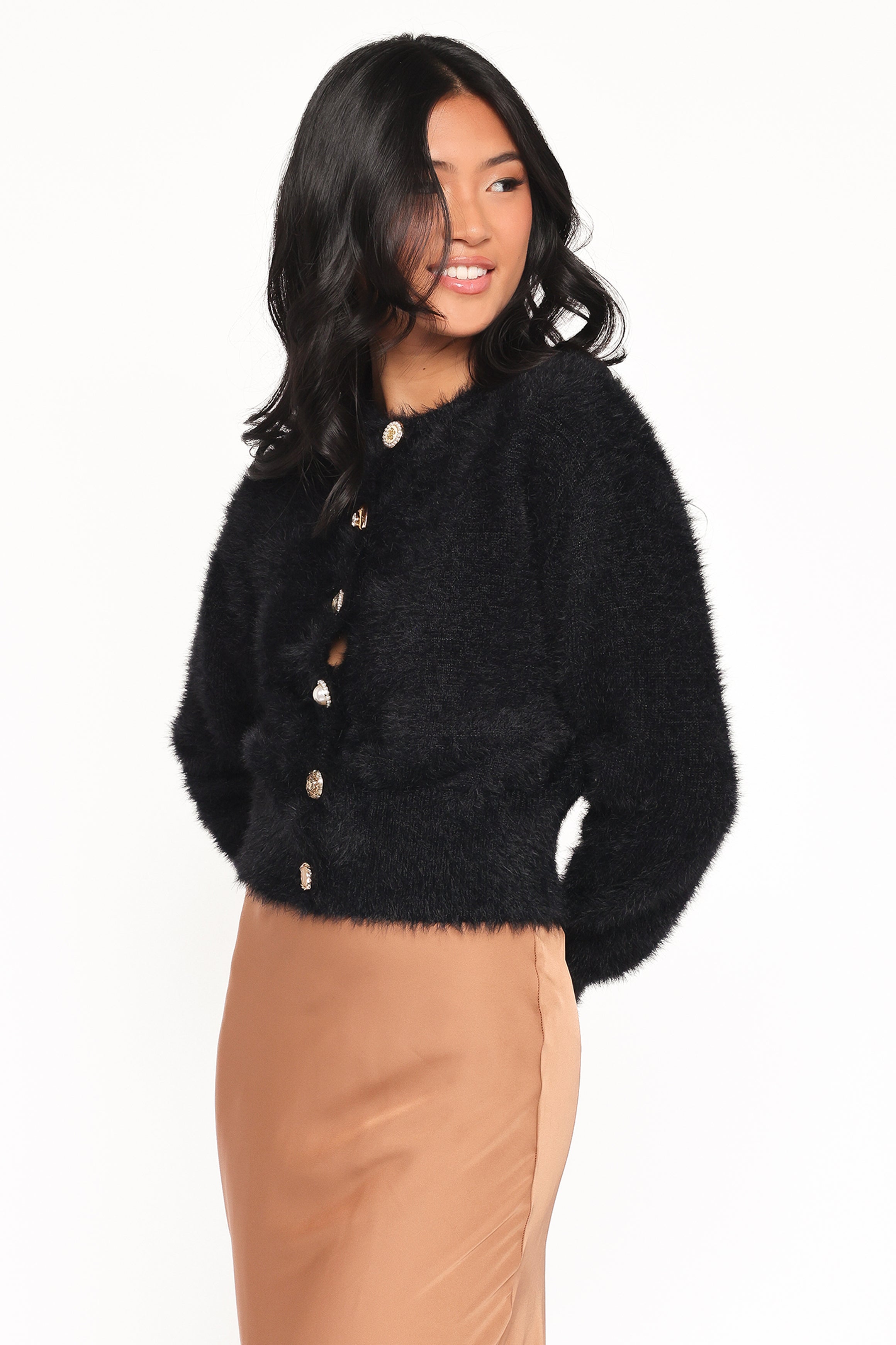 Jintie Vintage Button Cardigan - Black