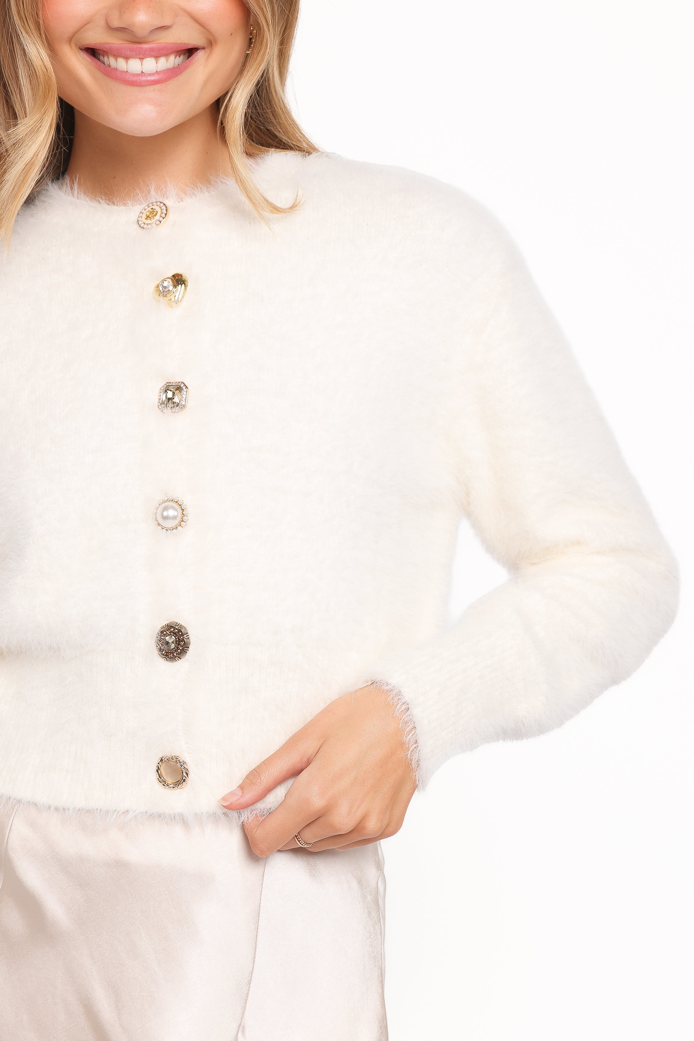 Jintie Vintage Button Cardigan - Cream