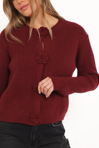 Jones Rosette Cardigan - Burgundy